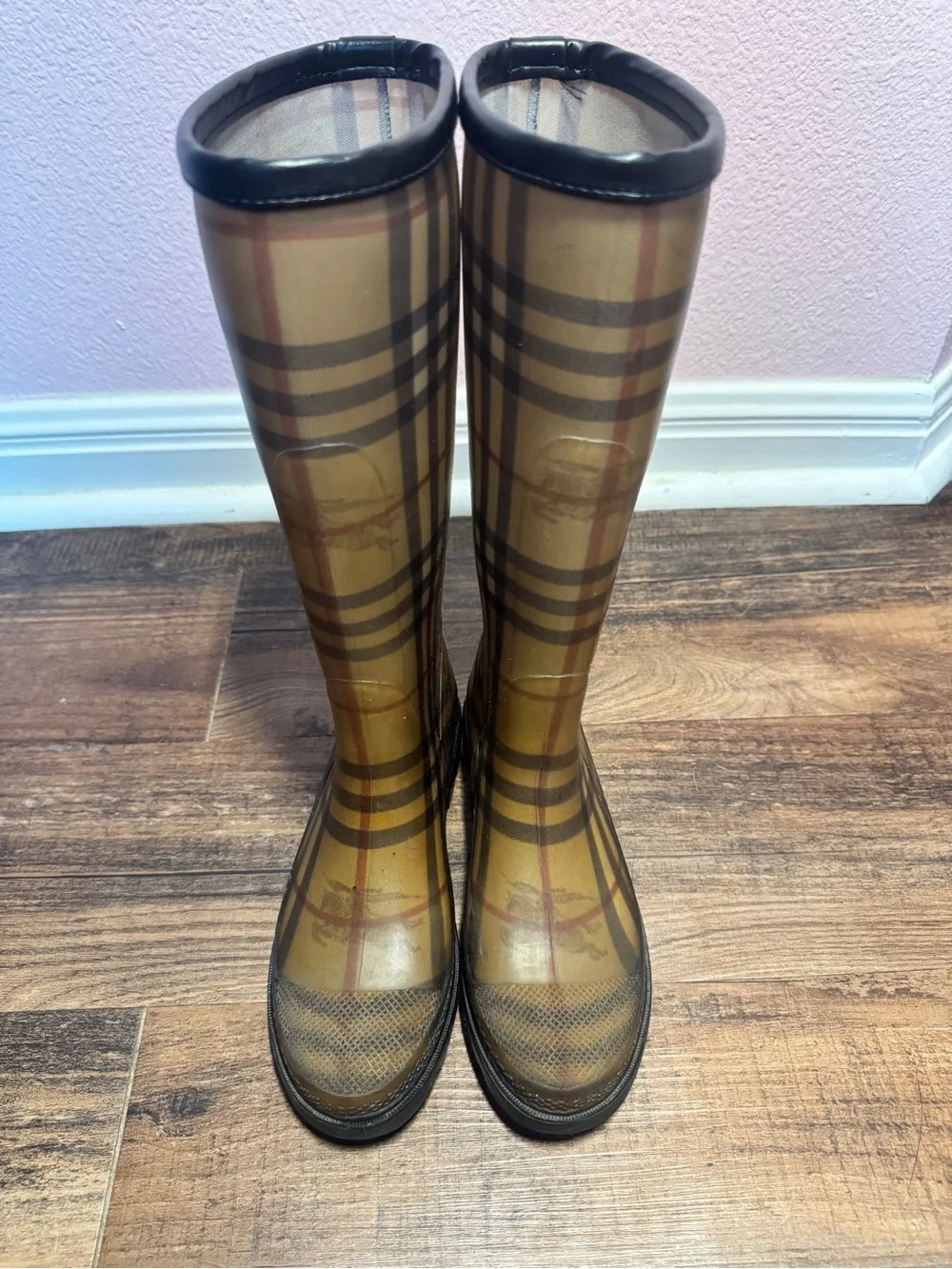Burberry Tan Plaid Rain Boots
